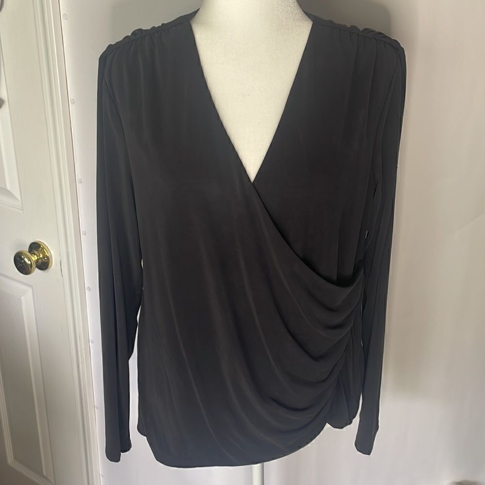 Express modal blend crossover shirred shoulder top